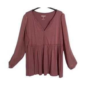 Torrid Top Size 2X Babydoll V-Neck Long Sleeve Boho Flowy Top Peplum Pleated Hem